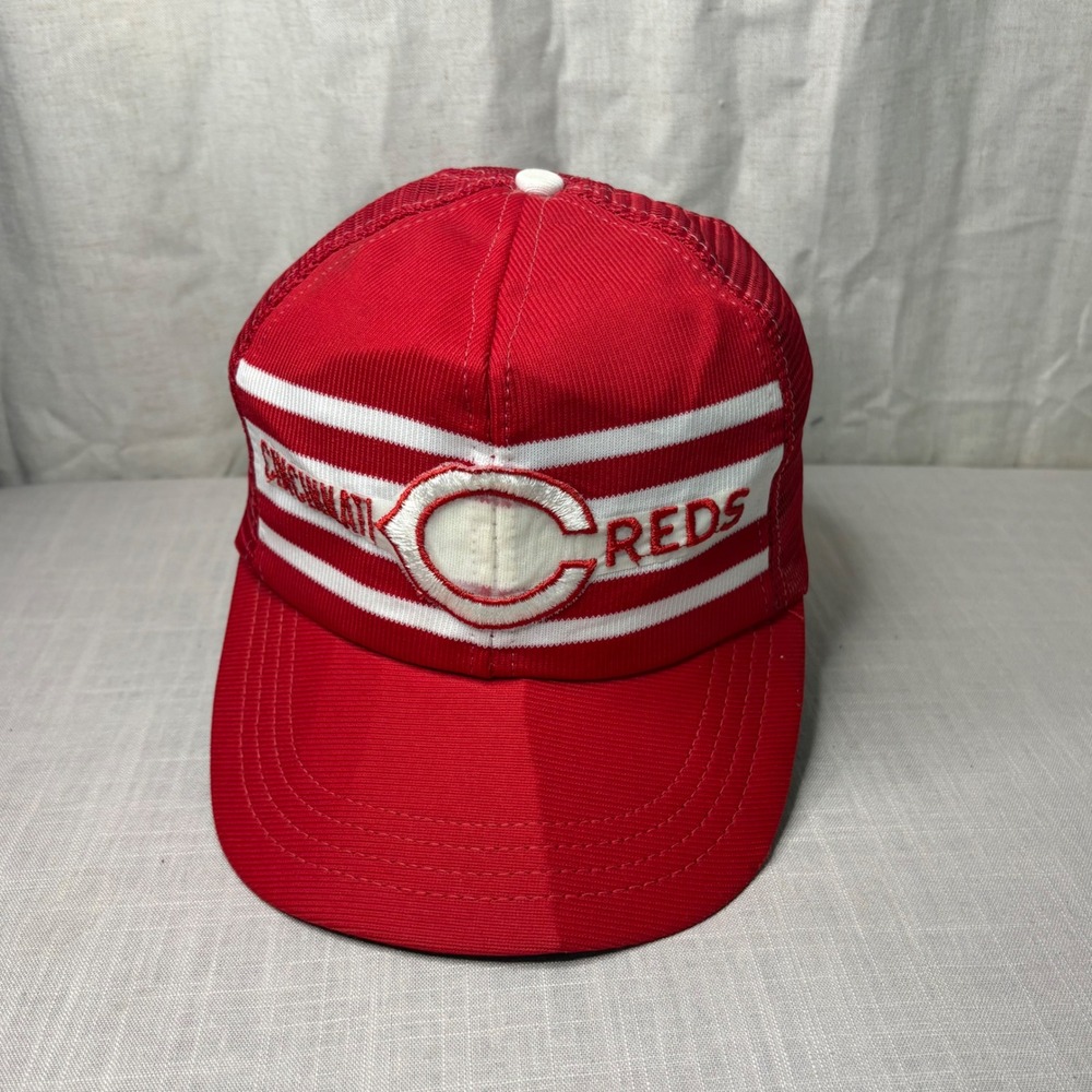 Vintage Cincinnati Reds Trucker Hat Red White Mesh Snapback MLB Made in USA